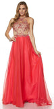 Juliet 637 Sleeveless A-Line Rhinestone Embellished Prom Gown Watermelon