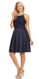 Celavie 6382 Navy Blue Lace Top Knee-Length Cocktail Dress