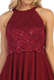 Celavie 6398 Halter Short A-Line Cocktail Dress Burgundy