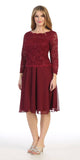 Burgundy Short Wedding Guest Dress with Quarter Sleeves