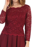 Burgundy Short Wedding Guest Dress with Quarter Sleeves