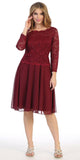 Burgundy Short Wedding Guest Dress with Quarter Sleeves