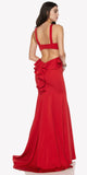 Red Fit and Flare Evening Gown Cut Out Back with Ruffles