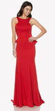 Red Fit and Flare Evening Gown Cut Out Back with Ruffles