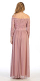Long Sleeved Off-the-Shoulder Long Formal Dress Mauve