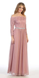 Long Sleeved Off-the-Shoulder Long Formal Dress Mauve