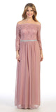 Long Sleeved Off-the-Shoulder Long Formal Dress Mauve