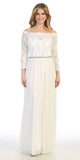 Long Sleeved Off-the-Shoulder Long Formal Dress Off White