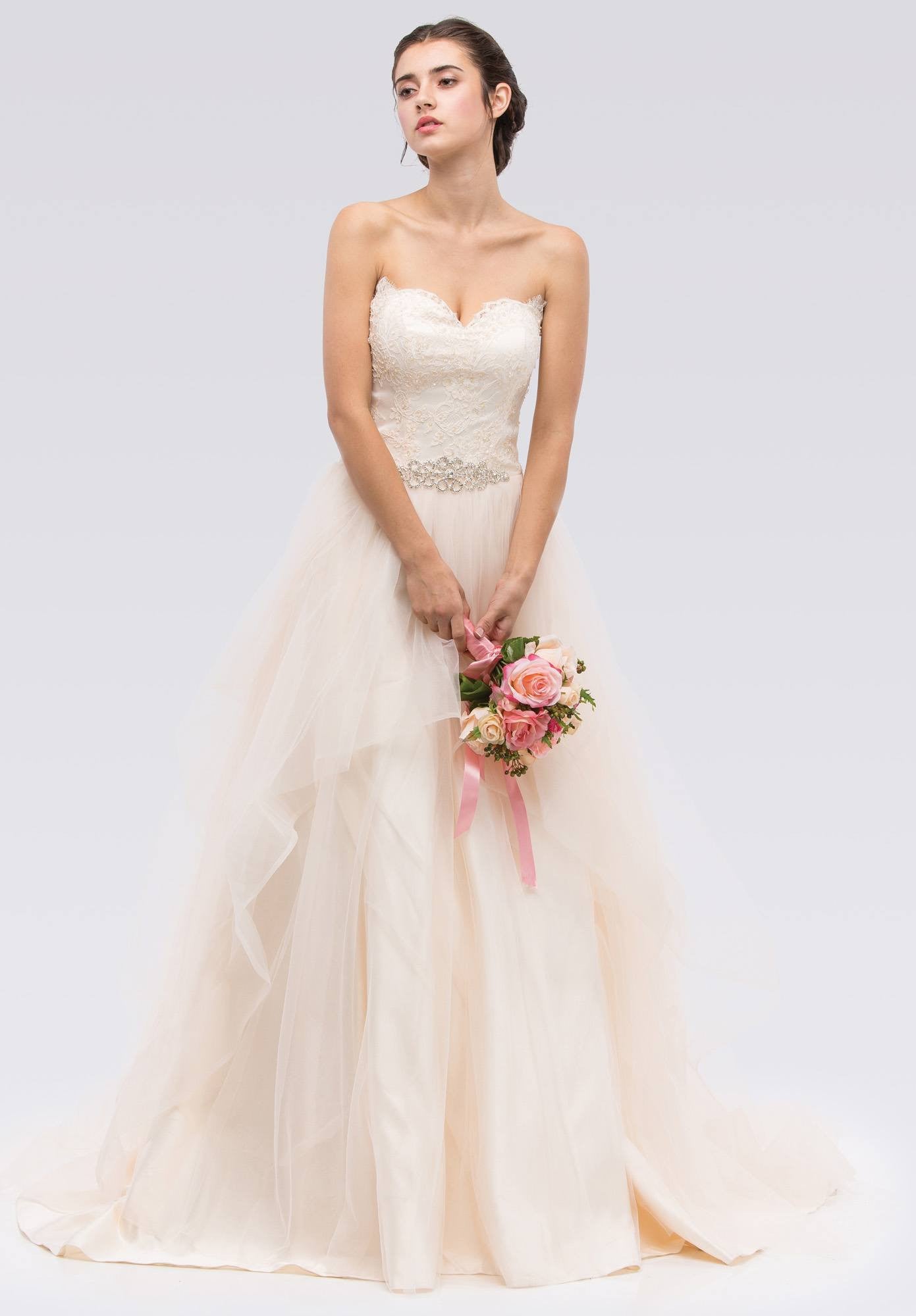 Strapless Sweetheart Neckline Embellished Wedding Gown Champagne