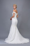 Off-the-Shoulder Lace Mermaid Wedding Gown Off White