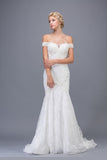 Off-the-Shoulder Lace Mermaid Wedding Gown Off White