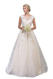 Cap Sleeved Wedding Gown Bateau Neck with Appliques Off White