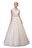 Cap Sleeved Wedding Gown Bateau Neck with Appliques Off White