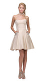 Champagne Strapless Homecoming Short Dress with Pockets