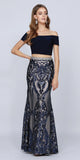 Off-Shoulder Crop Top Two-Piece Long Prom Dress Navy Blue