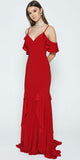 Red Mermaid Long Prom Dress Ruffled Cold-Shoulder
