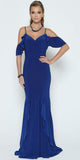 Royal Blue Mermaid Long Prom Dress Ruffled Cold-Shoulder