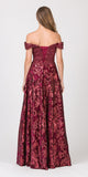 Off-Shoulder Burgundy Long Prom Dress with Pockets