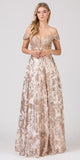 Off-Shoulder Rose Gold Long Prom Dress with Pockets