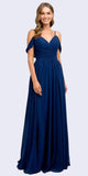 Juliet 676 Floor Length Navy Blue Cold-Shoulder Semi Formal A-line Dress