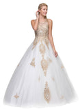 Ivory Cut-Out Back Quinceanera Dress with Gold Appliques