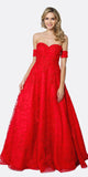 Juliet 692 Long Embroidered Lace Ball Gown Dress Red With Arm Band