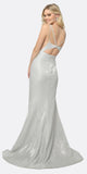 Juliet 695 Glitter Silver Sheath Dress Floor Length Deep-V Neckline