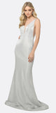 Juliet 695 Glitter Silver Sheath Dress Floor Length Deep-V Neckline