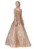 Gold Strapless Sequins Prom Gown Corset Back