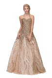 Gold Strapless Sequins Prom Gown Corset Back