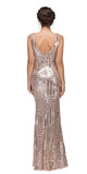 Eureka Fashion 7010 Floor Length Sequin Prom Dress V-Neck with Sheer Inset Rose Gold