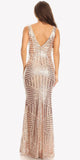Floor Length Sequin Prom Dress V-Neck with Sheer Inset Rose Gold