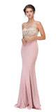 Blush Mermaid Long Prom Dress Illusion Beaded Top