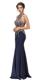 Navy Blue Embroidered Mermaid Long Prom Dress Racer Back