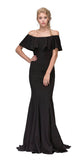 Black Off Shoulder Ruffled Bodice Mermaid Floor Length Prom Gown