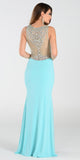 Poly USA 7192 Full Length Sexy Prom Gown Aqua Sheath Back View