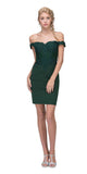 Off-the-Shoulder Short Party Dress Appliqued Bodice Hunter Green