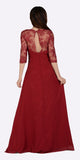 Poly USA 7210 Long Chiffon/Lace Dress Burgundy Mid Length Lace Sleeves Back View