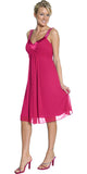 Chiffon Fuchsia Dress Bridesmaid Knee Length Rhinestones Straps Gown