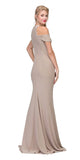 Beige Cold-Shoulder Floor Length Formal Dress Ruched