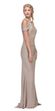 Beige Cold-Shoulder Floor Length Formal Dress Ruched