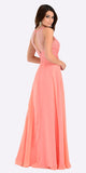 Poly USA 7454 Poly USA 7454 Long Flowy Prom Gown Coral Empire Sheer Bodice Back View