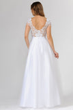 Poly USA 7482 White Wedding Gown A Line Tulle Short Sleeve