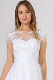 Poly USA 7482 White Wedding Gown A Line Tulle Short Sleeve