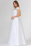 Poly USA 7482 White Wedding Gown A Line Tulle Short Sleeve