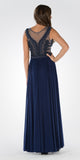 Illusion Scoop Neck Sheer Beaded Bodice Prom Dress Navy Blue Long