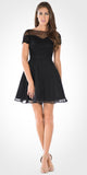 Black Illusion Lace Bodice Short Sleeves Homecoming Party Dress