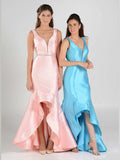 High and Low Mermaid Prom Gown V-Shape Back Embellished Waist Pink