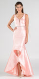 High and Low Mermaid Prom Gown V-Shape Back Embellished Waist Pink