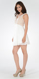 V-Neck Empire Waist Embellished Bodice Off White Party Dress Short